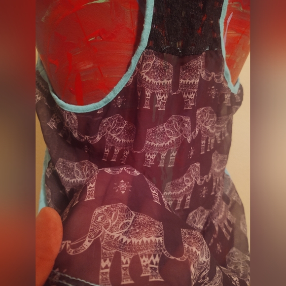 Aqua blue Sugar High Faded Elephant Print with sheer backing tank top - Picture 2 of 4